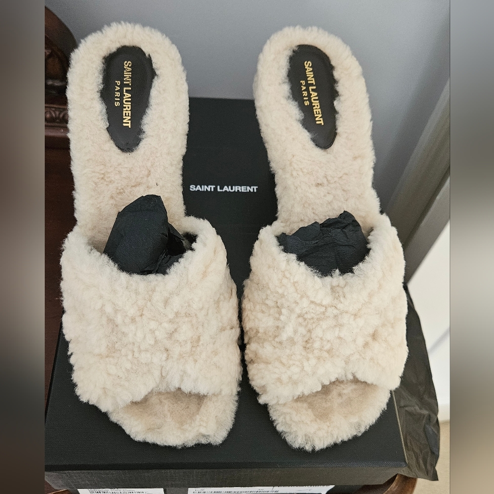 Saint Laurent mule shearling high heels, 40